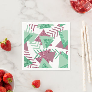 80s Fresh Abstract   Pink and Green Shapes Pattern Napkin