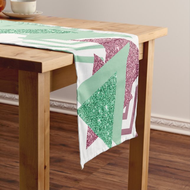 80s Fresh Abstract | Pink and Green Shapes Pattern Short Table Runner (In Situ)