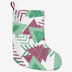 80s Fresh Abstract   Pink and Green Shapes Pattern Small Christmas Stocking