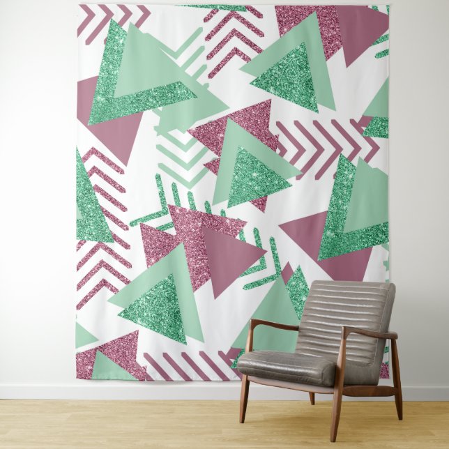 80s Fresh Abstract | Pink and Green Shapes Pattern Tapestry (In Situ)