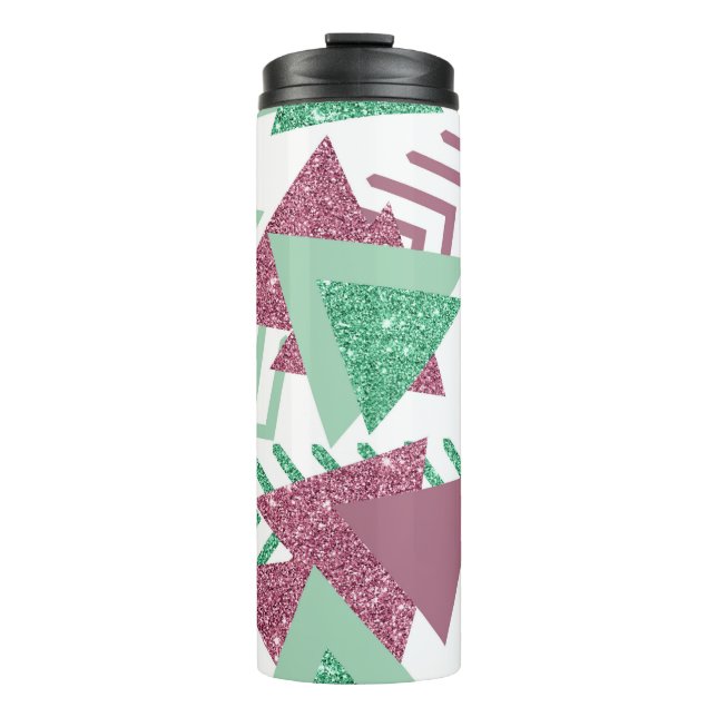 80s Fresh Abstract | Pink and Green Shapes Pattern Thermal Tumbler (Front)