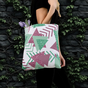 80s Fresh Abstract   Pink and Green Shapes Pattern Tote Bag