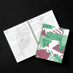 80s Fresh Abstract Pink and Green Shapes Recipe Notebook