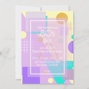 80s geometric funky retro yellow announcement card