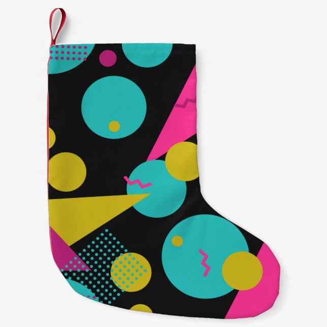 80s geometric seamless pattern with memphis elemen small christmas stocking (Front)