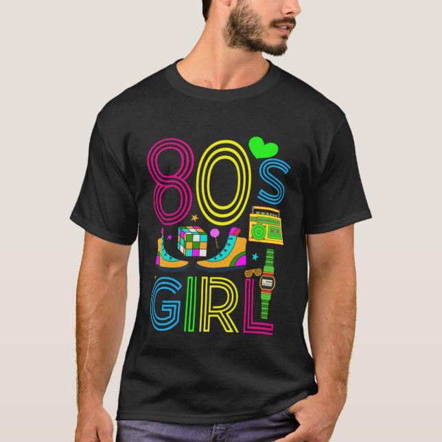 80s Girl Fashion Theme Party Outfit 1980s Eighties T-Shirt (Front)