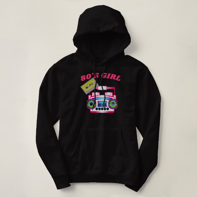 80'S GIRL retro boom box 1980's  Hoodie (Design Front)