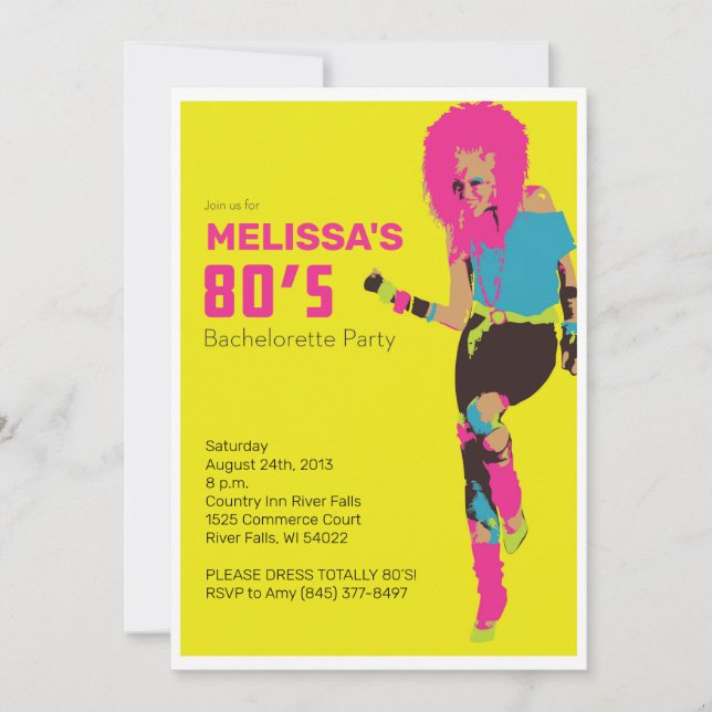 80's Glam Bachelorette Party Invitation (Front)