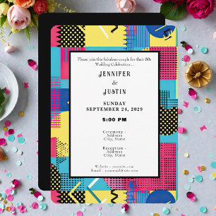 80s Graphics Retro Pattern Wedding Invitation
