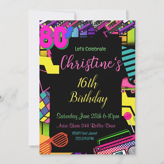 80's Invitation, Back to the 80's, Any Age, Invitation (Front)