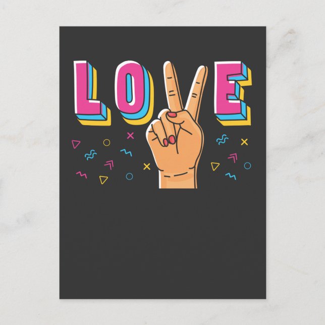 80s Love Hand Peace Sign 90s Retro Hippie Graphic Postcard (Front)
