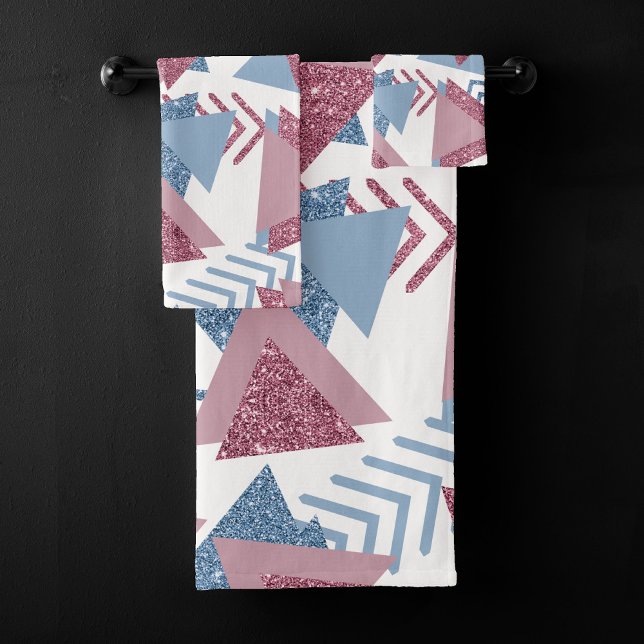 80s Lunar Abstract | Dusty Mauve Pink and Blue Bath Towel Set (Creator Uploaded)