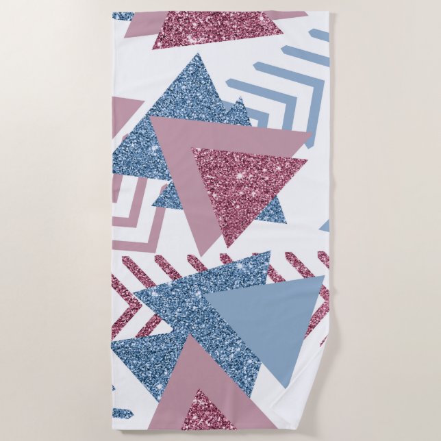 80s Lunar Abstract | Dusty Mauve Pink and Blue Beach Towel (Front)