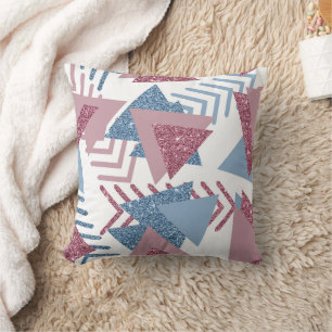80s Lunar Abstract Dusty Mauve Pink and Blue Cushion