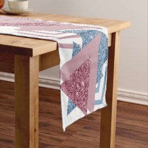 80s Lunar Abstract   Dusty Mauve Pink and Blue Short Table Runner