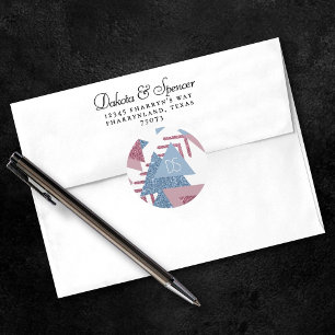 80s Lunar Abstract   Dusty Pink and Blue Custom Classic Round Sticker