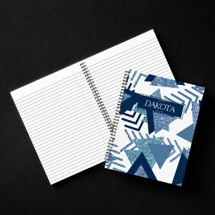 80s Luxe Abstract   Turquoise and Navy Blue Custom Notebook