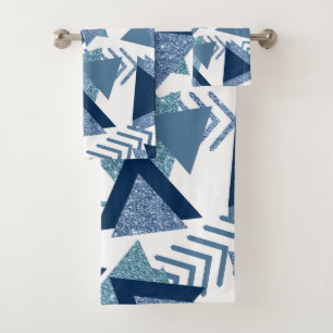 80s Luxe Abstract   Turquoise and Navy Blue Shapes Bath Towel Set