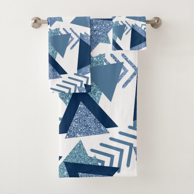80s Luxe Abstract | Turquoise and Navy Blue Shapes Bath Towel Set (Insitu)