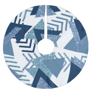 80s Luxe Abstract   Turquoise and Navy Blue Shapes Brushed Polyester Tree Skirt