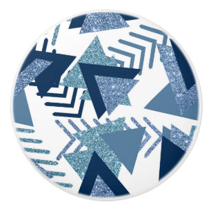 80s Luxe Abstract   Turquoise and Navy Blue Shapes Ceramic Knob