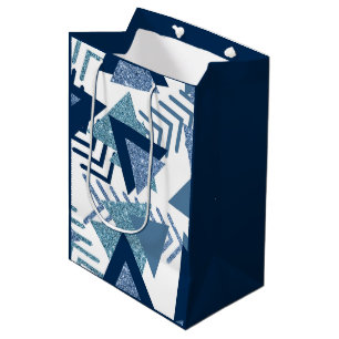 80s Luxe Abstract   Turquoise and Navy Blue Shapes Medium Gift Bag