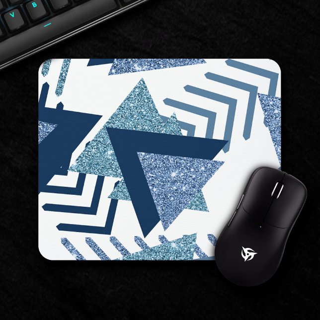 80s Luxe Abstract | Turquoise and Navy Blue Shapes Mouse Mat (Creator Uploaded)