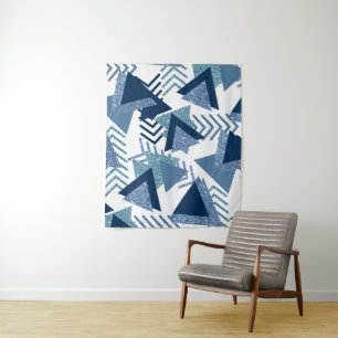 80s Luxe Abstract   Turquoise and Navy Blue Shapes Tapestry
