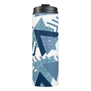 80s Luxe Abstract   Turquoise and Navy Blue Shapes Thermal Tumbler