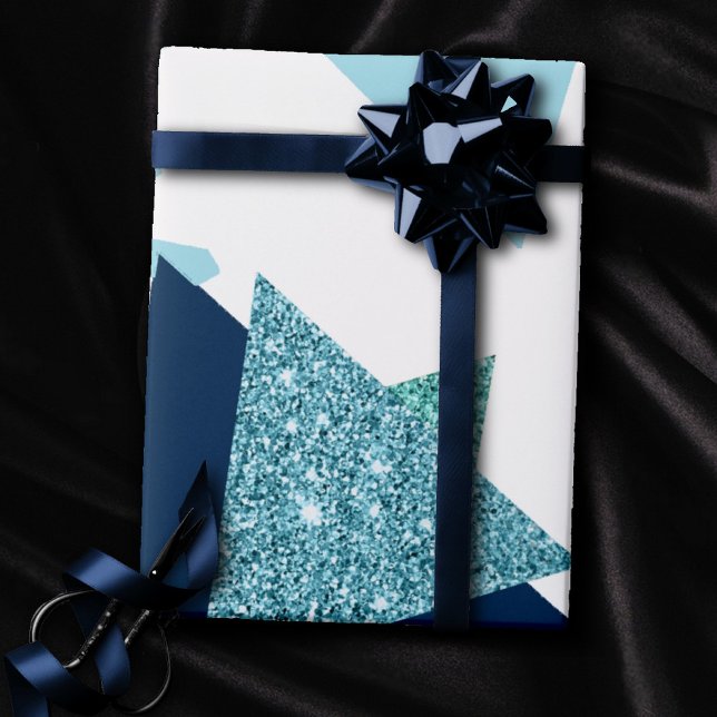 80s Luxe Abstract | Turquoise and Navy Blue Shapes Wrapping Paper (Creator Uploaded)