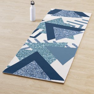 80s Luxe Abstract Turquoise and Navy Blue Shapes Yoga Mat