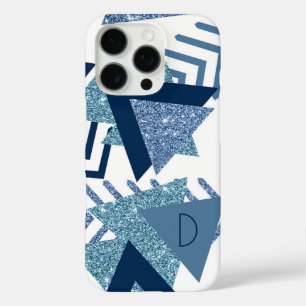 80s Luxe Abstract   Turquoise and Navy Monogram iPhone 16 Pro Case