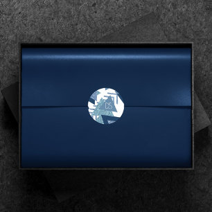 80s Luxe Abstract   Turquoise and Navy Monogram Classic Round Sticker