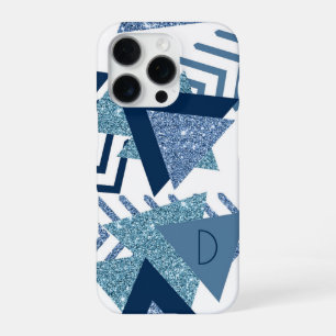 80s Luxe Abstract Turquoise and Navy Monogram iPhone 16 Pro Case