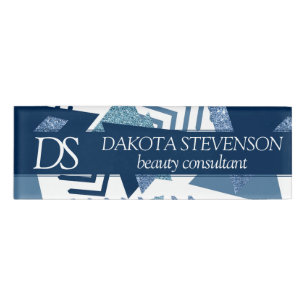 80s Luxe Abstract   Turquoise and Navy Monogram Name Tag