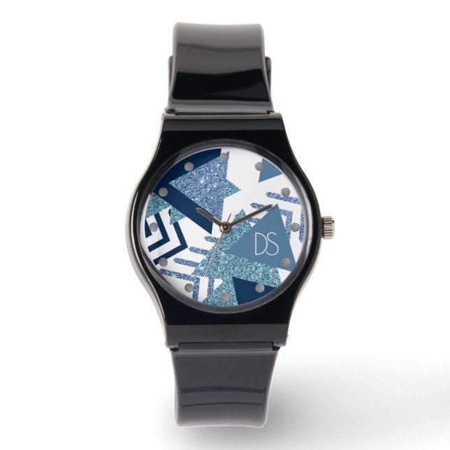 80s Luxe Abstract | Turquoise and Navy Monogram Watch (Front)