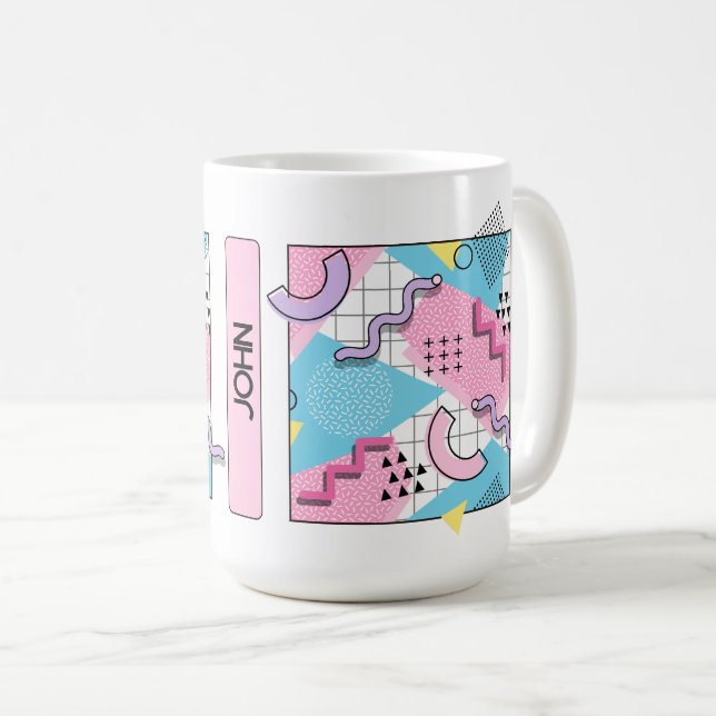 80's Memphis Active Pink Light Blue Coffee Mug (Front Right)