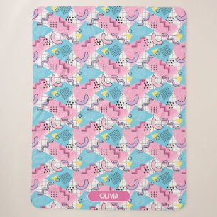 80's Memphis Active Pink Light Blue Sherpa Blanket