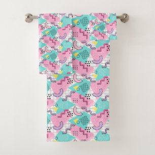 80's Memphis Active Pink Turquoise Bath Towel Set