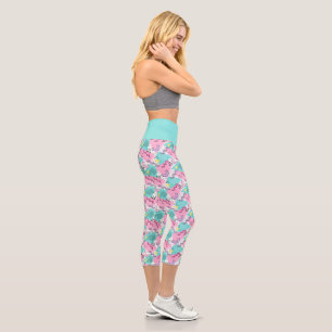 80's Memphis Active Pink Turquoise Capri Leggings