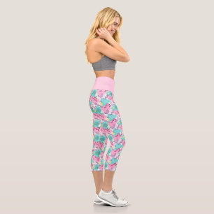 80's Memphis Active Pink Turquoise Capri Leggings