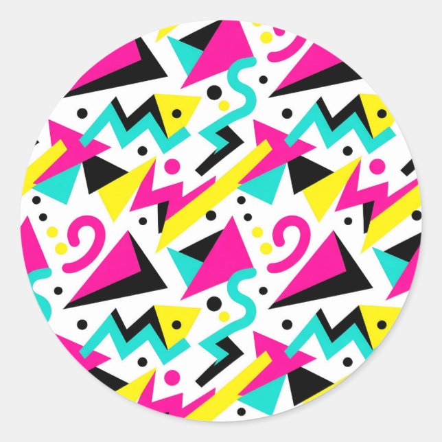 80s Memphis Geometric Pattern Classic Round Sticker (Front)