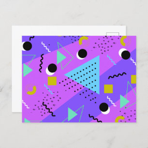 80s Memphis Purple Blue Style Retro Shapes Invitation Postcard