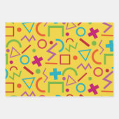 80s Memphis Style Geometric Shapes Yellow  Wrapping Paper Sheet (Front 3)