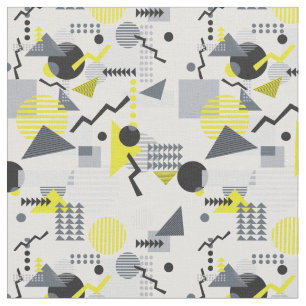 80s Memphis style print, Black, grey and yellow Fabric