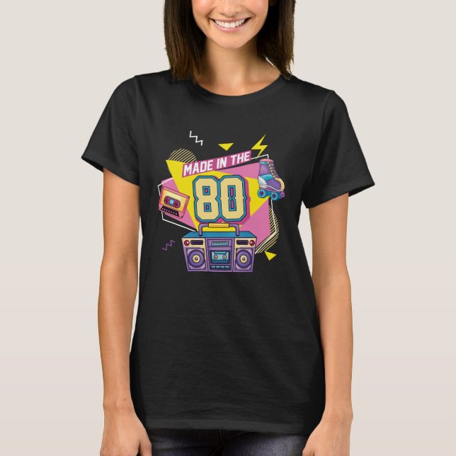 80s Music Party Radio Roller skating Born 1980s T-Shirt (Front)