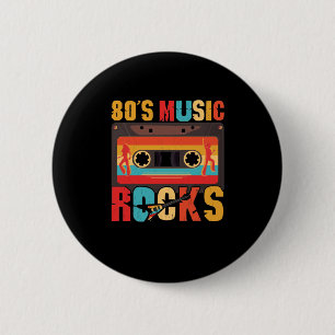 80s Music Rocks - Vintage Retro Distressed Eightie 6 Cm Round Badge