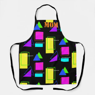 80S NEON FLUORO COLOR GEOMETRIC SHAPE PATTERN TEXT APRON
