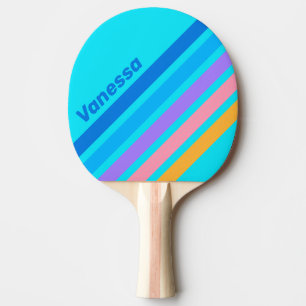 80s Neon Ocean Sky Angled Striping with Name Ping Pong Paddle