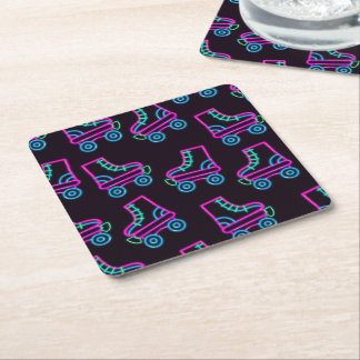 80s Neon Roller-skates Square Paper Coaster